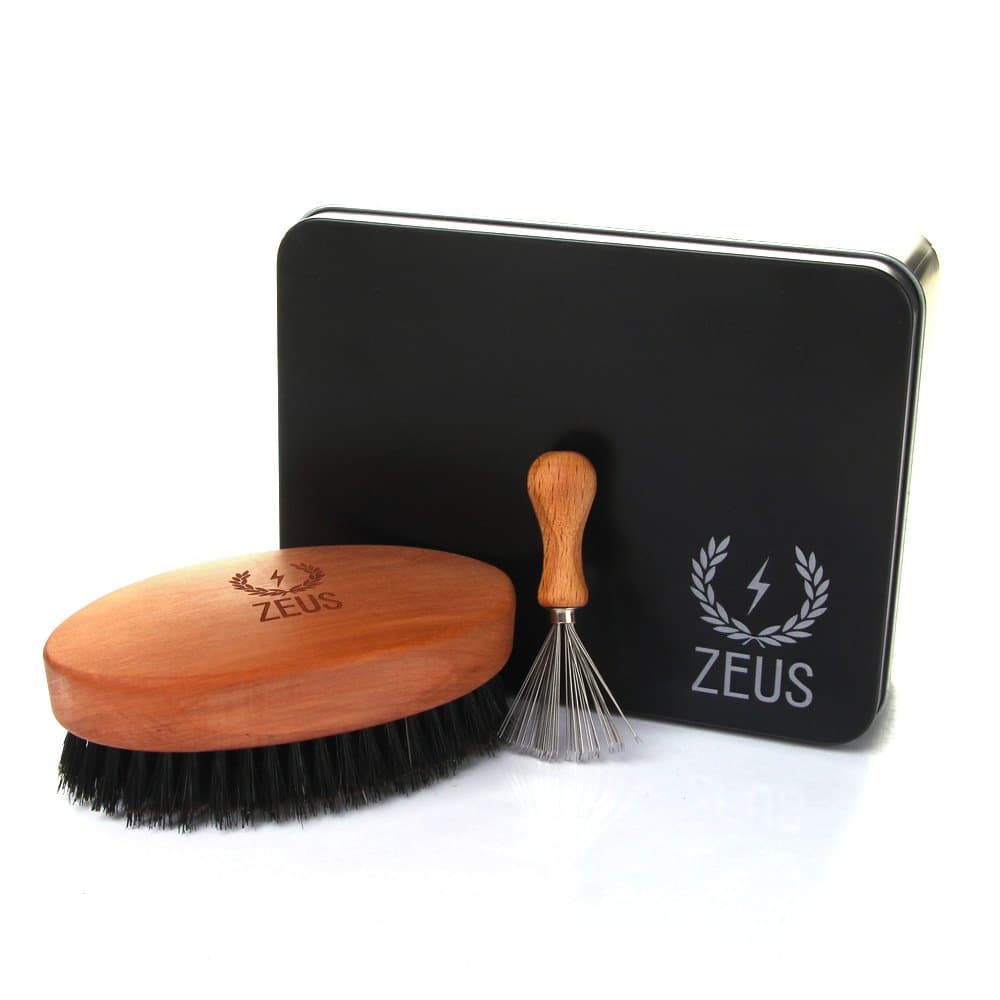 ZEUS Oval Military Beard Brush with Bristle Cleaner – Boar Bristle Beard Brush & Bristle Rake Cleaner Gift Set - (FIRM BRISTLES) Made in Germany