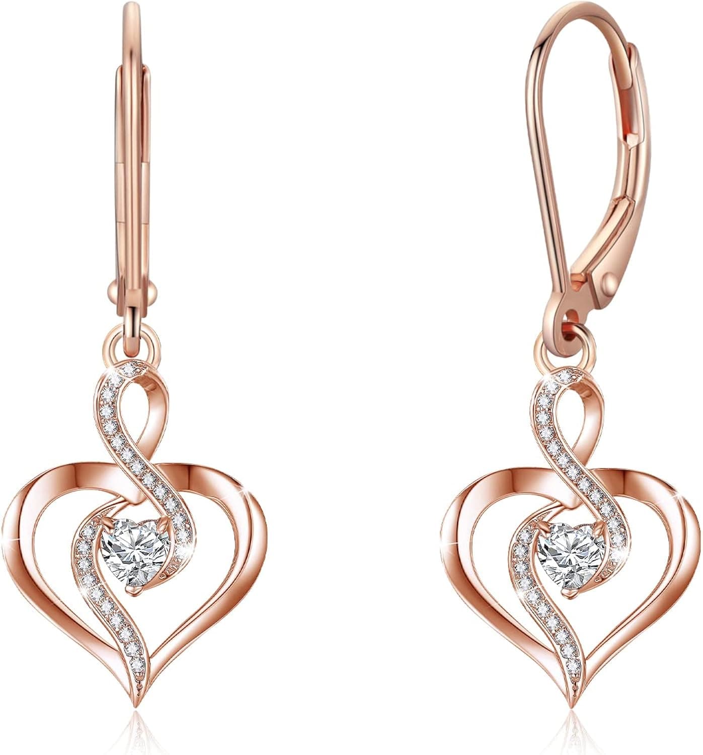 Rose Gold Earrings for Girls 925 Sterling Silver Dangle Earrings for Women Simple Earrings Heart Drop Earrings for Sensitive Ear Gold Jewelry