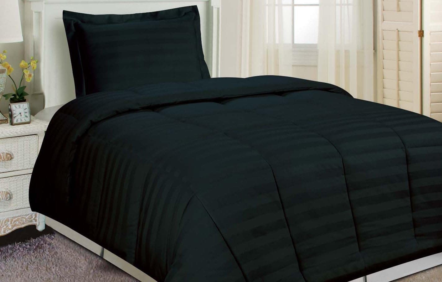DreamSpace Damask Stripe Comforter and Pillow Sham Set Twin, Black