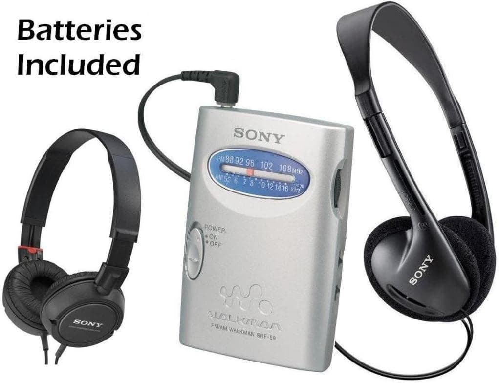 Sony Walkman Compact Portable Lightweight AM/FM Stereo Radio with Convenient Belt Clip, Over the Head Stereo Headphones & Lightweight Studio Monitor Series Swivel Headphones - Batteries Included - Designed for Jogging, Walking, Exercising & Bike Riding