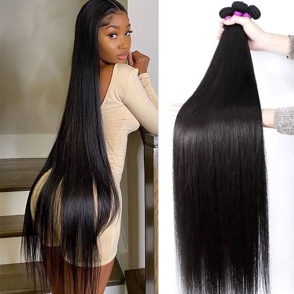 Younsolo Straight Bundles Human Hair 3 Bundles 20 22 24 Inches Straight Hair Bundles Brazilian Virgin Hair Natural Black Color Bundles