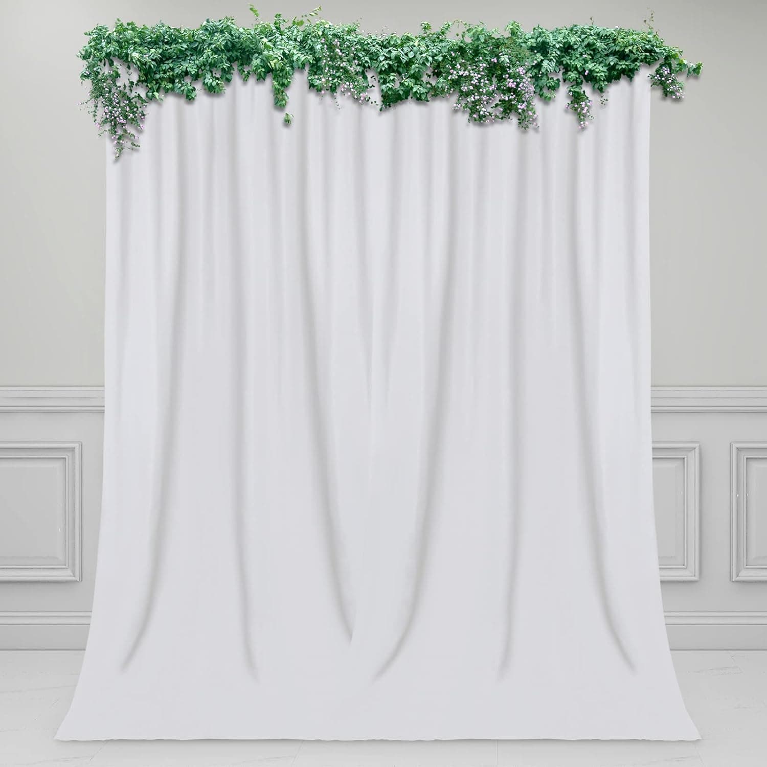 PureFit White Backdrop Curtains for Parties, Birthday, Photoshoot, Wedding, Pooja – Non-Reflective Background Curtains for Decoration, Velvety Soft Long Drapes, 5×10 ft, Set of 2 Panels