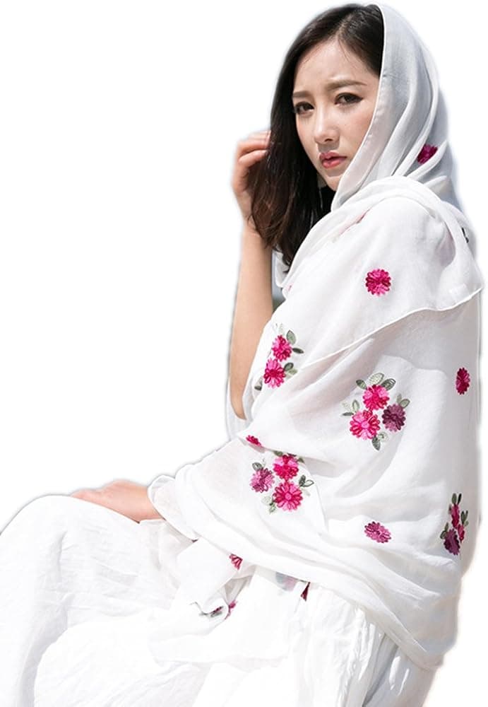 Summer cotton and linen embroidered shawl beach sunscreen scarf Bikini Cover Up Scarf