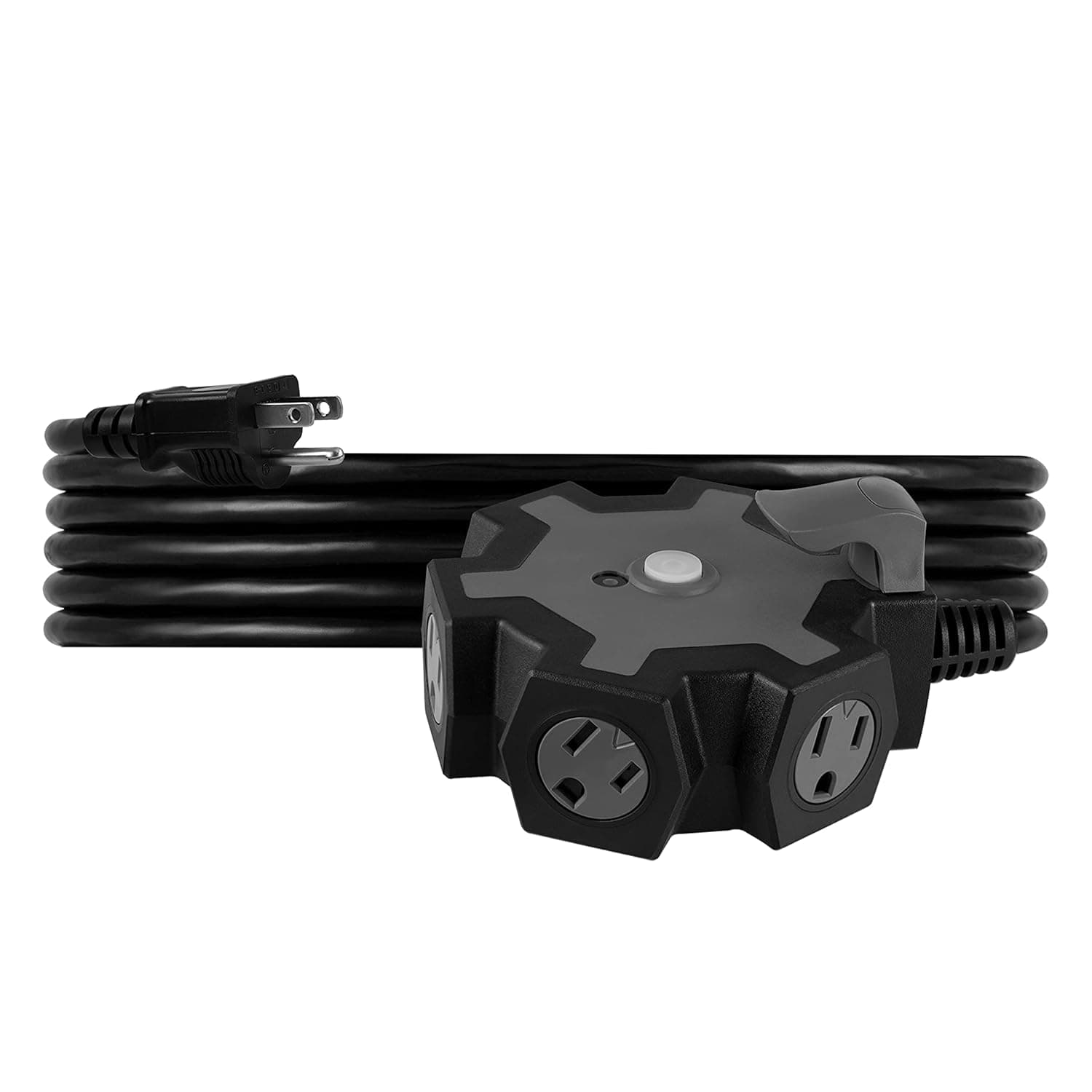 UltraPro Gray Heavy Duty 5-Outlet Hub, 15Ft Grounded Outdoor Extension Cord, 14 AWG, Resettable Circuit Breaker and Storage Hook, Ideal for Seasonal Lighting, Decorations, Tools and Appliances 61300