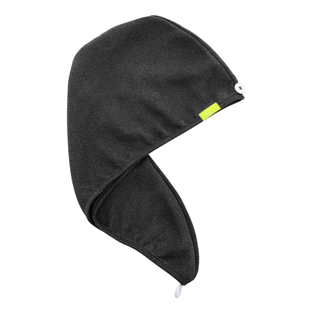 AQUIS Hair Wrap, Water-Wicking Microfiber Towel, Dries Hair 50% Faster, Button-Loop Closure, Hands Free Drying, Black