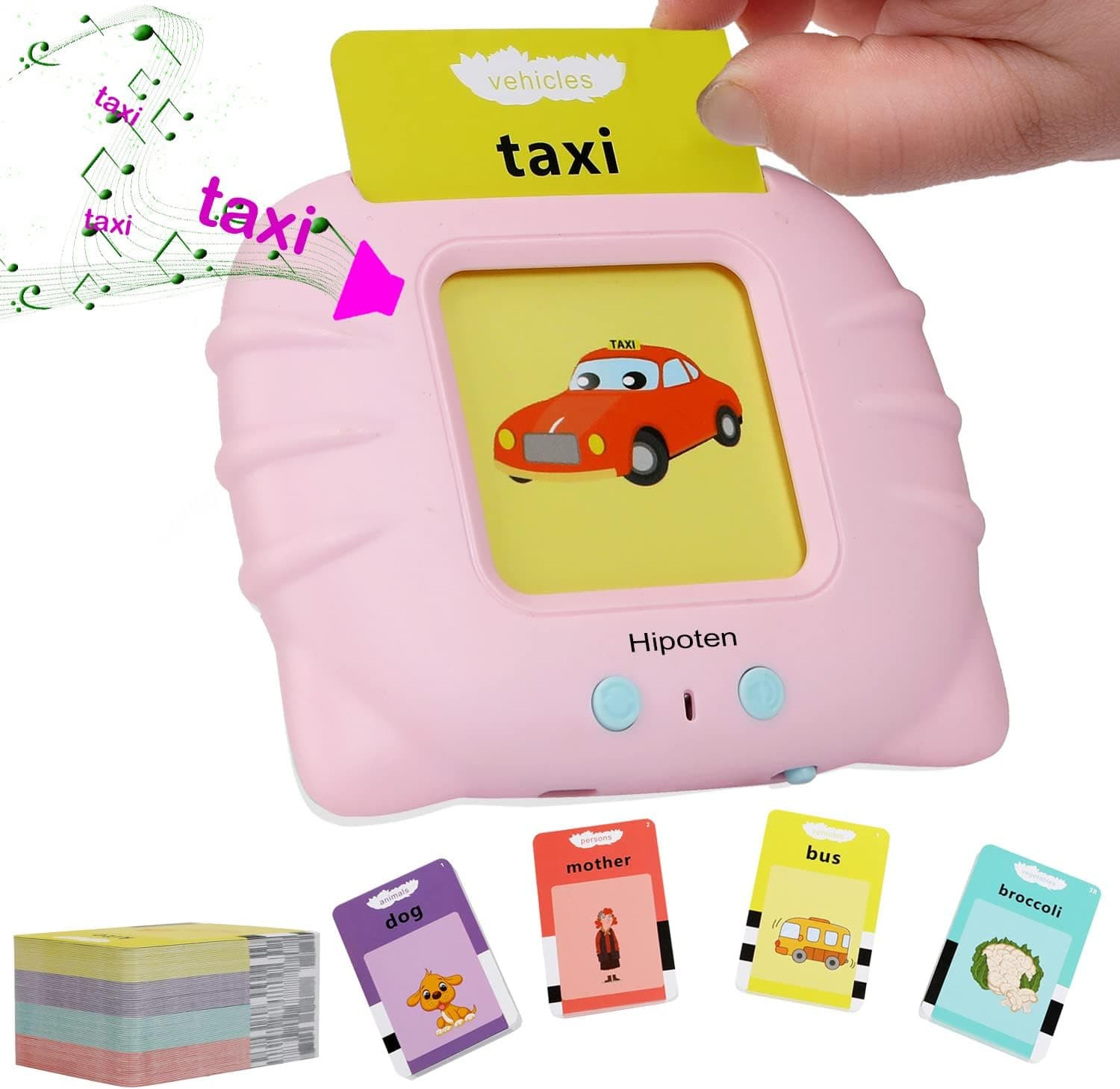 Hipoten Talking Flash Cards,Toddler Learning Toys for 3~12 Years Old, Preschool Educational Toys for Kids to Listen and Learn Basic 224 Words(Pink)