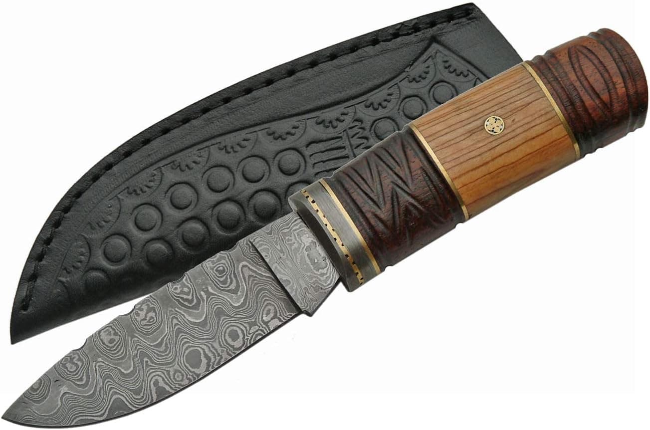 SZCO Supplies Damascus Mosaic Hunting Knife