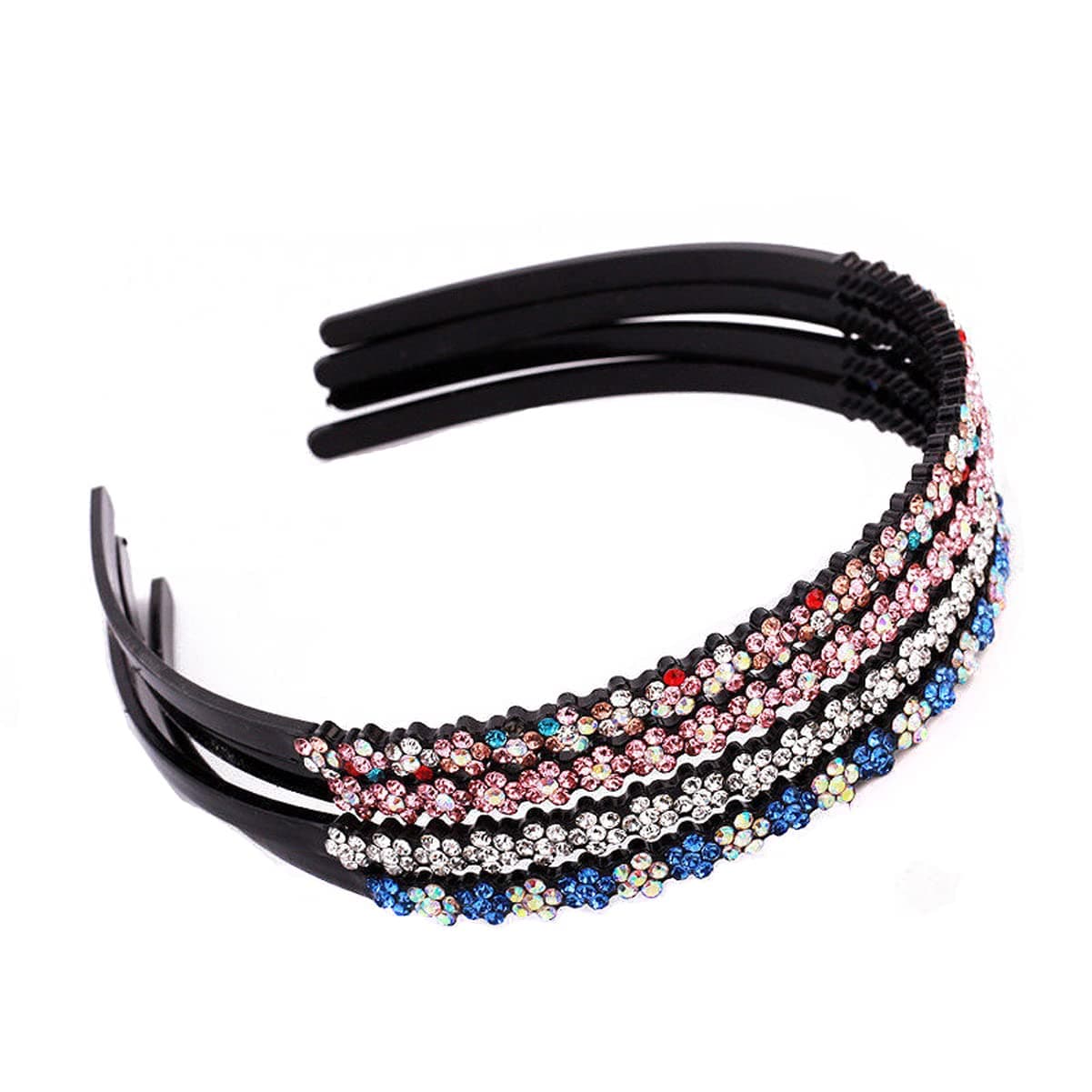 Suoirblss 5PCS Rhinestone and Crystal Beaded Flower Design Plastic Headband Non-Slip Teeth Hairband Narrow Headwear With Teeth Hair Hoop Head Band Hair Band for Women Lady
