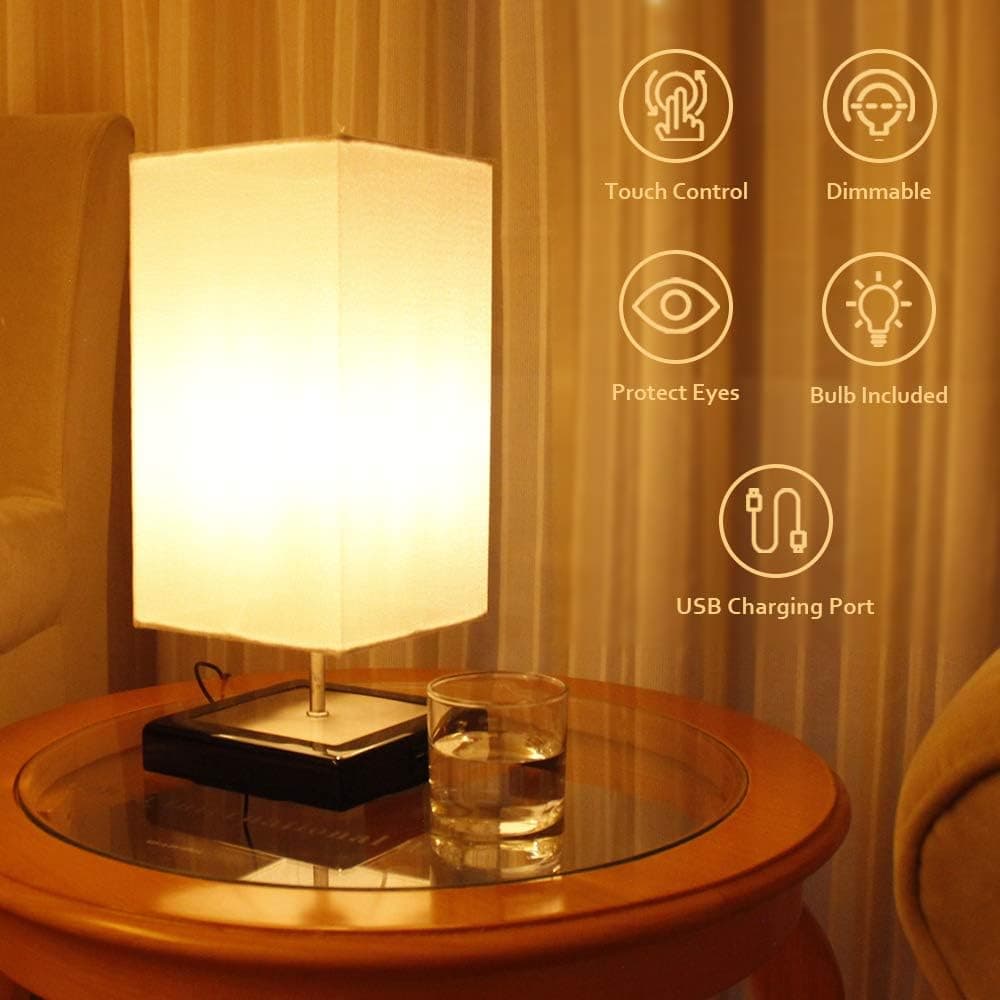 Bedside Touch Lamp, DC5V, BRIMAX Nightstand Lamp 0%-100% Steplessly Dimming with ONE Charging Ports, 6W 2700K Idea for Bedroom, Living Room, Nightstand, Office,Desk Lamp -Adapter Plug Not Included