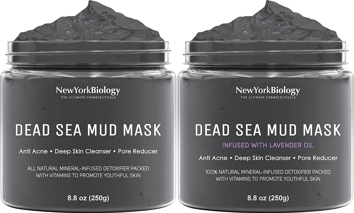 New York Biology Dead Sea Mud Mask for Face and Body with Dead Sea Mud Mask Infused with Lavender - Spa Quality Pore Reducer for Acne, Blackheads and Oily Skin, Natural Skincare – 8.8 Oz