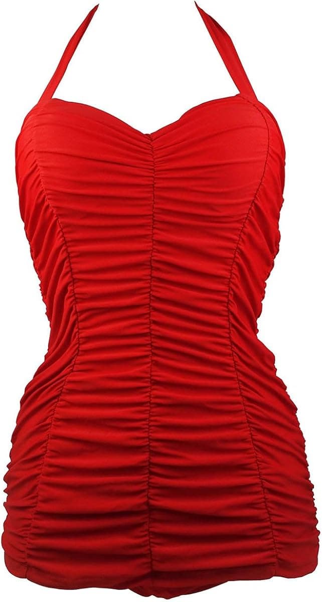 Summwind Retro Ruched Women One Piece Bikini Swimsuit Swimwear Monokinis(FBA)