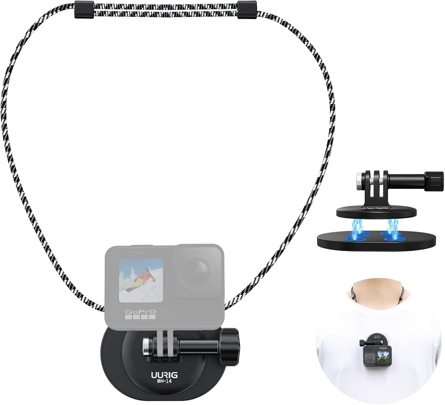 Magnetic Neck Selfie Holder for Gopro, Action Camera Mount Quick Release Plate, Chest Shoulder Support Angle with Joint Mount, for Go Pro Max Hero 11 10 9 8 7 Insta360 DJI Action iPhone Android