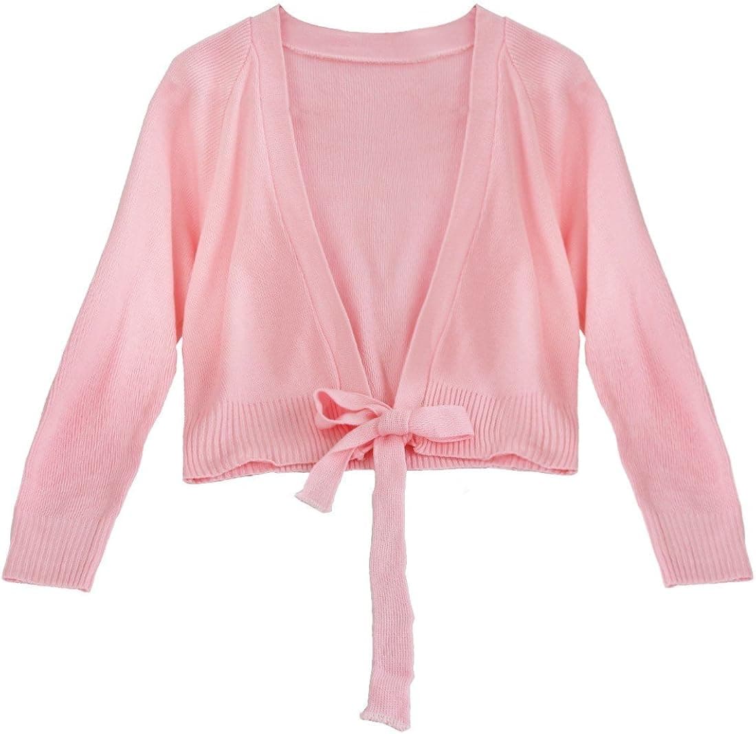 FEESHOW Kids Girls Classic Long Sleeve Ballet Dance Wrap Knit Cardigan Sweater Tops