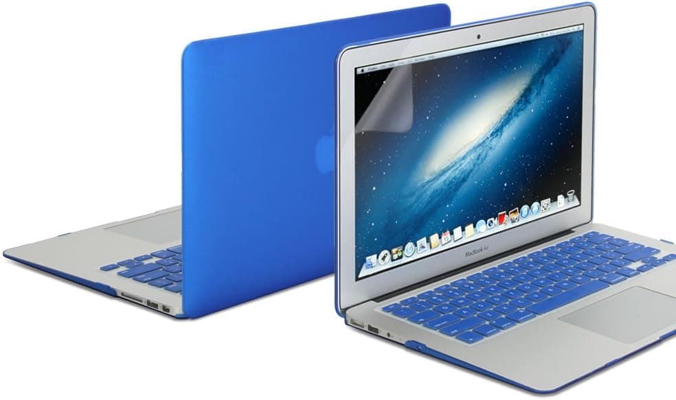 GMYLE Compatible with MacBook Air Rubberized 13 inch Case, 3 in 1 Bundle Deal Blue Hard Shell Protective Cover with Keyboard Cover Screen Protector