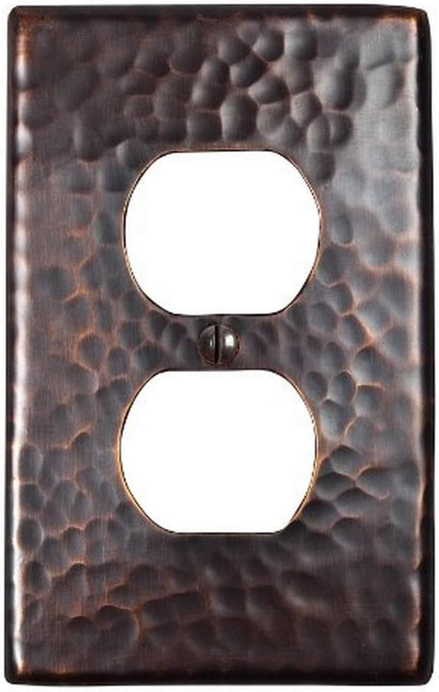 The Copper Factory CF122AN Solid Hammered Copper Single Duplex Receptacle Plate, Antique Copper Finish