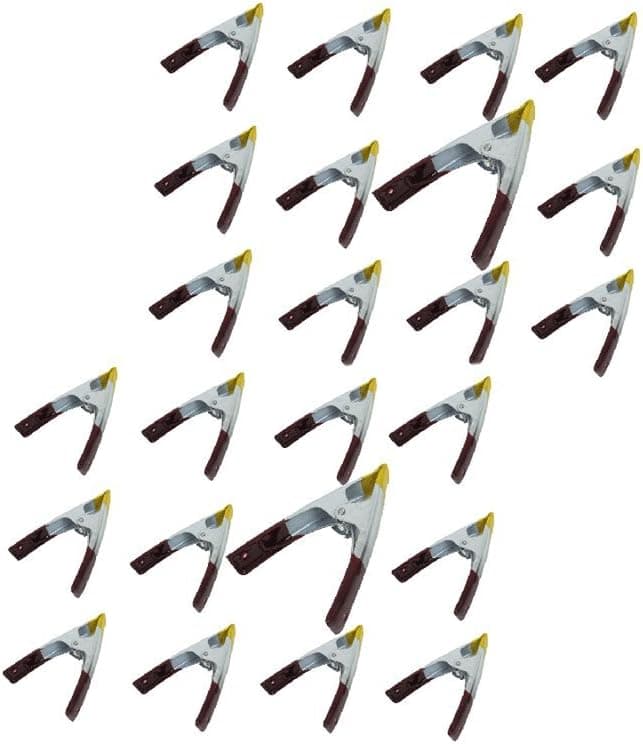 Set of 24 pc. 6" Durable Metal Spring Clamps - Plated and Insulated with Vinyl Coated Gray Grips & Yellow Jaw