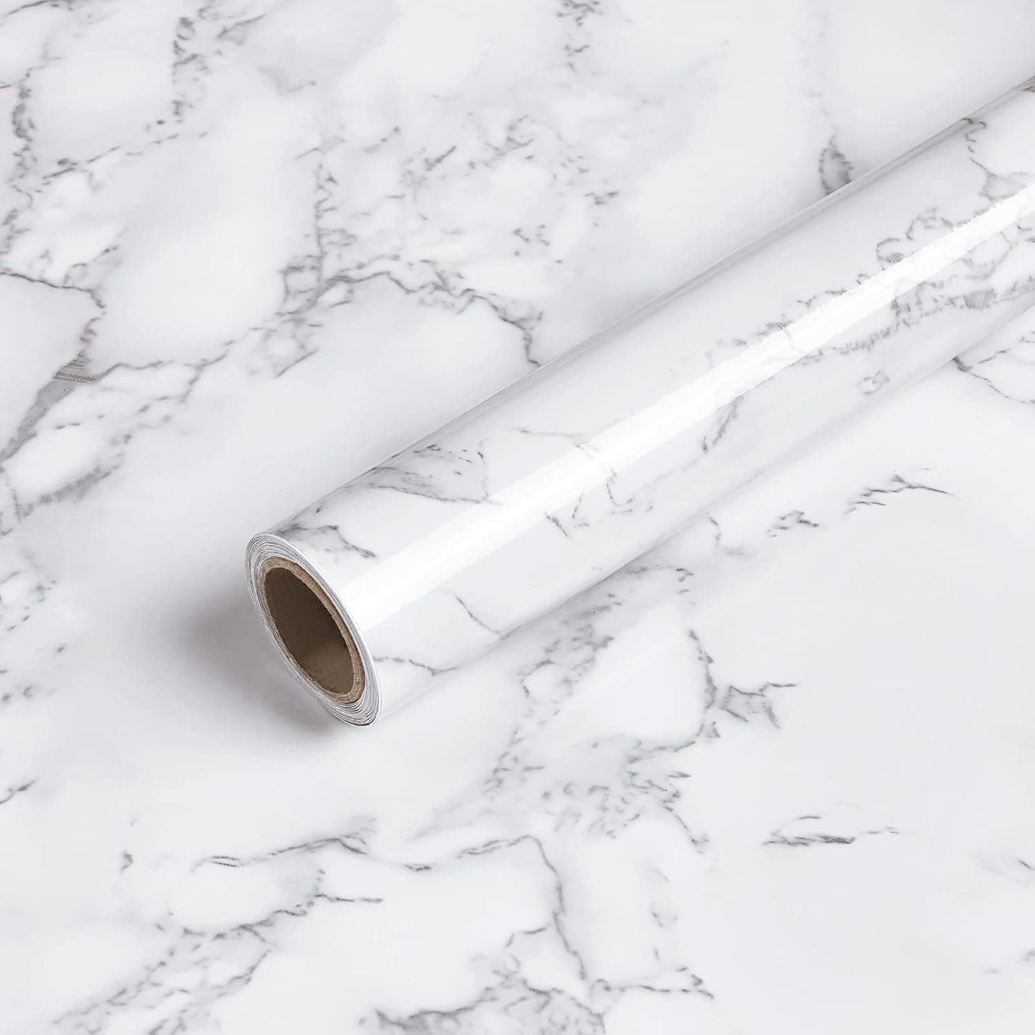 Caltero Marble Contact Paper 24" x 197" White Grey Marble Wallpaper Peel and Stick Glossy Marble Contact Paper Self Adhesive Contact Paper for Countertop Kitchen Cabinets Bathroom