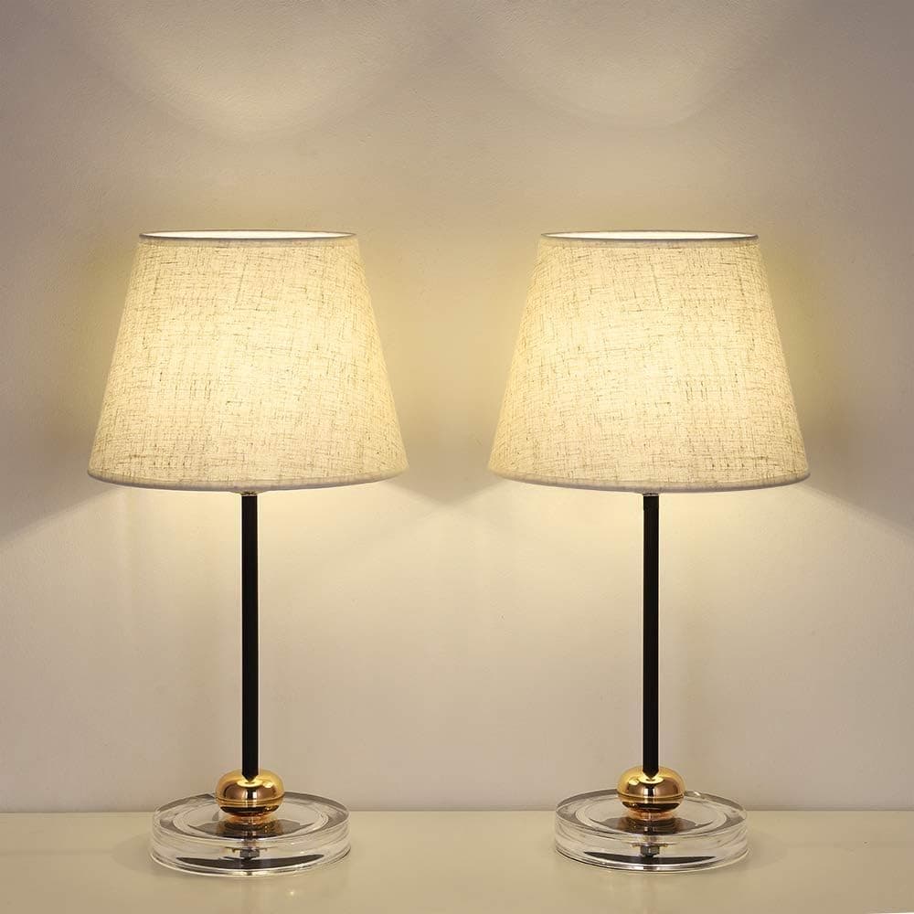 HAITRAL Modern Table Lamps - Bedside Nightstand Lamps Set of 2 with Acrylic Base, Small Nightstand Lamps for Bedrooms, Office, Dorm, Girls Room