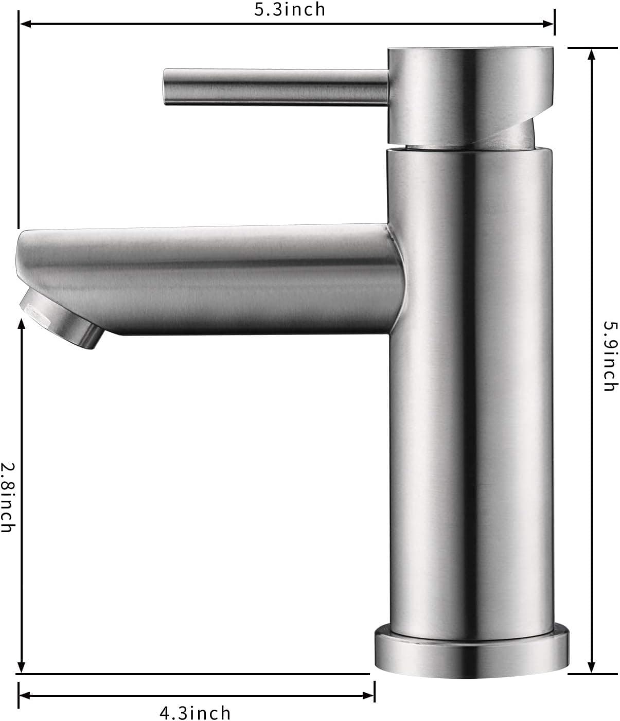 AMAZING FORCE Single Hole Bathroom Faucet Single Handle Bathroom Sink Faucet Brushed Nickel Stainless Steel Basin Mixer Tap - Sink Drain & Deck Plate Not Included 1.2 GPM