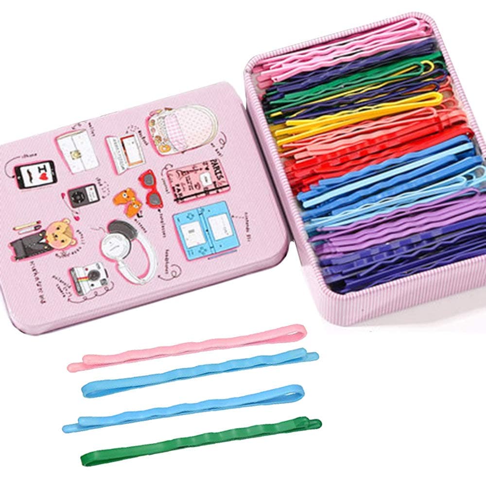 50pcs Colorful Bobby Pin Wave Hairpins Hair Styling Clips Accessories with Beautiful Metal Storage Box for Girls and Women