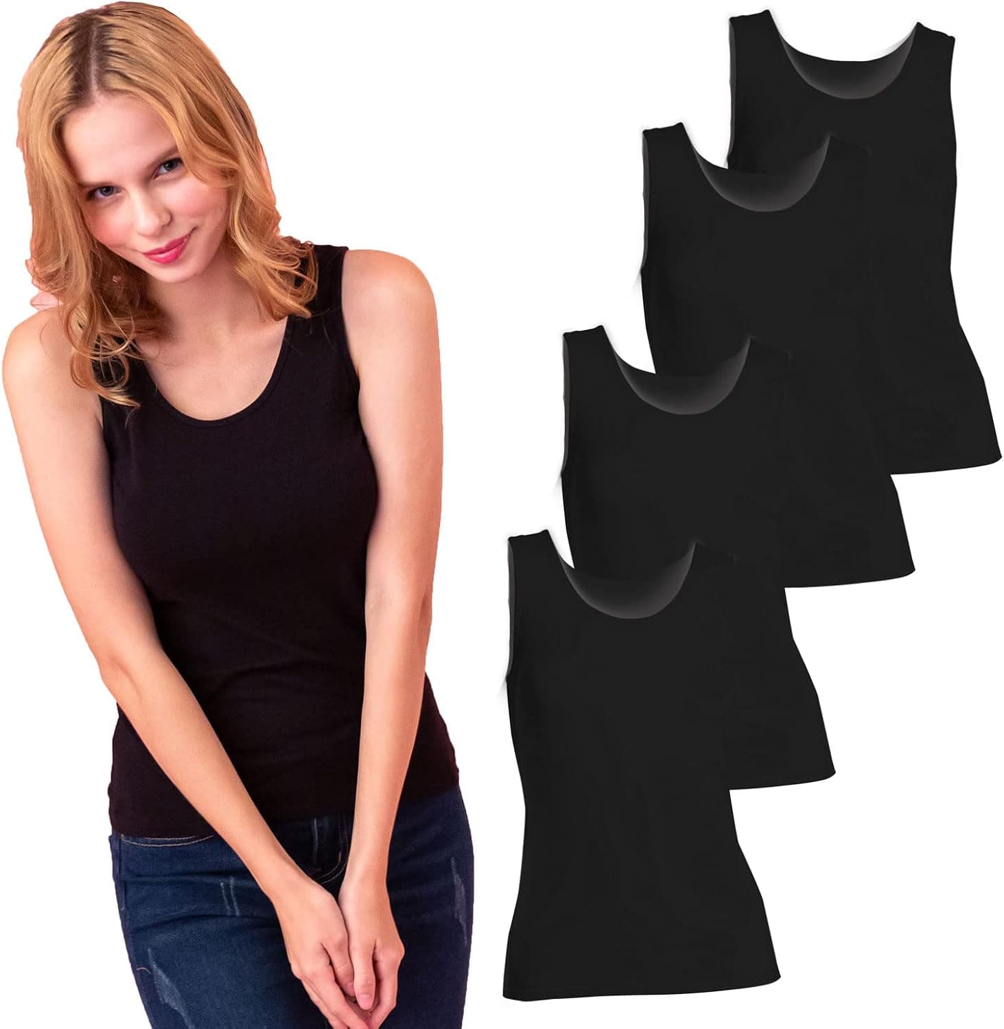 CHOCUN Cotton Stretch Tank Top for Women Basic Undershirt Slim-Fit 4 Pack