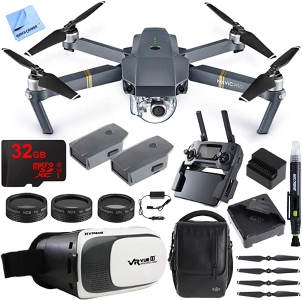 DJI Mavic Pro Quadcopter Drone Fly More Combo Pack with 4K Camera and Wi-Fi, 3 Batteries, Custom Case, Charging Hub, Three Piece Multi Coated Filter Kit VR Goggles Virtual Reality Experience