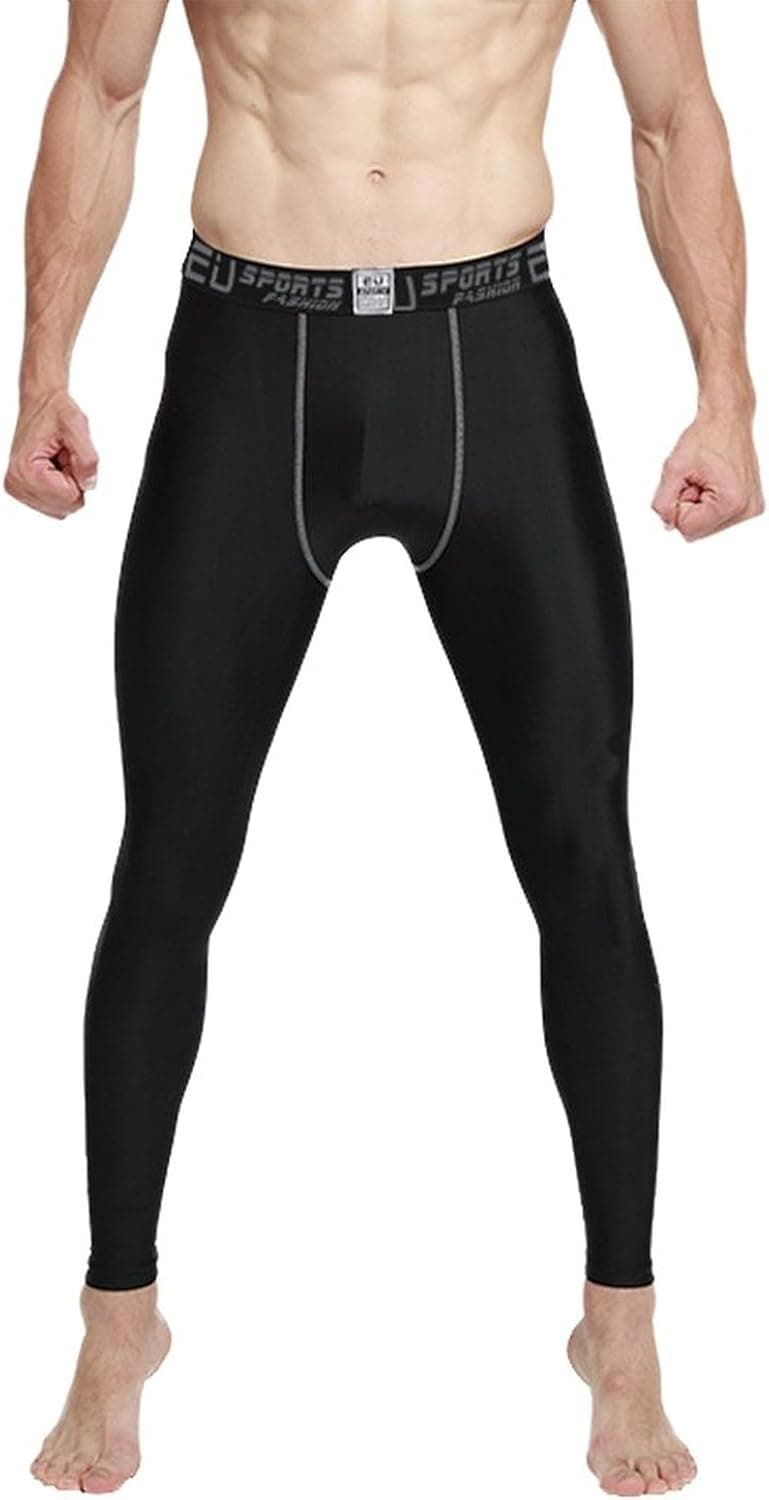 EU Men's Compression Tight Pants Base Layer Running Leggings Black Medium
