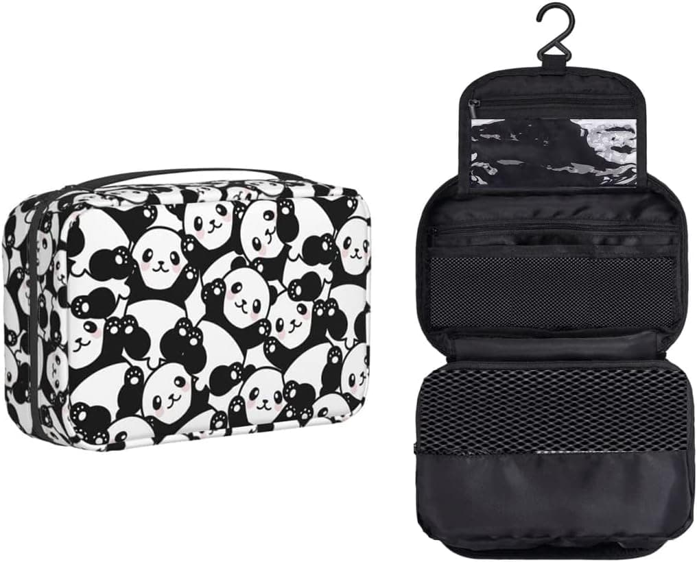 srufqsi Funny Panda Bears Hanging Portable Travel Toiletry Bag With Hook Makeup Bag Organizer For Women/Men