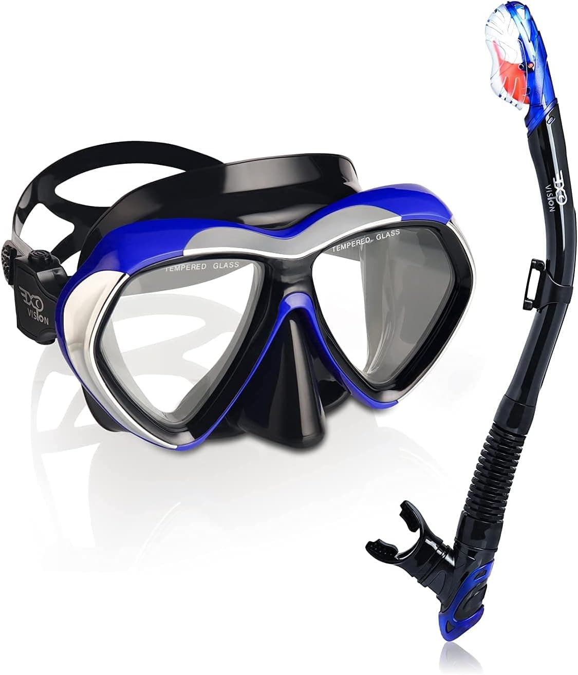 Dry Snorkel Set, Panoramic Wide View Snorkel Mask, Anti-Fog Tempered Glass Diving Mask, Free Breathing& Easy Adjustable Strap Scuba Mask, Professional Snorkeling Gear for Adults
