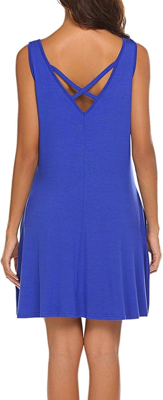 LuckyMore Comfy Tunic Loose T Shirt Dresses with Pockets Blue XXL