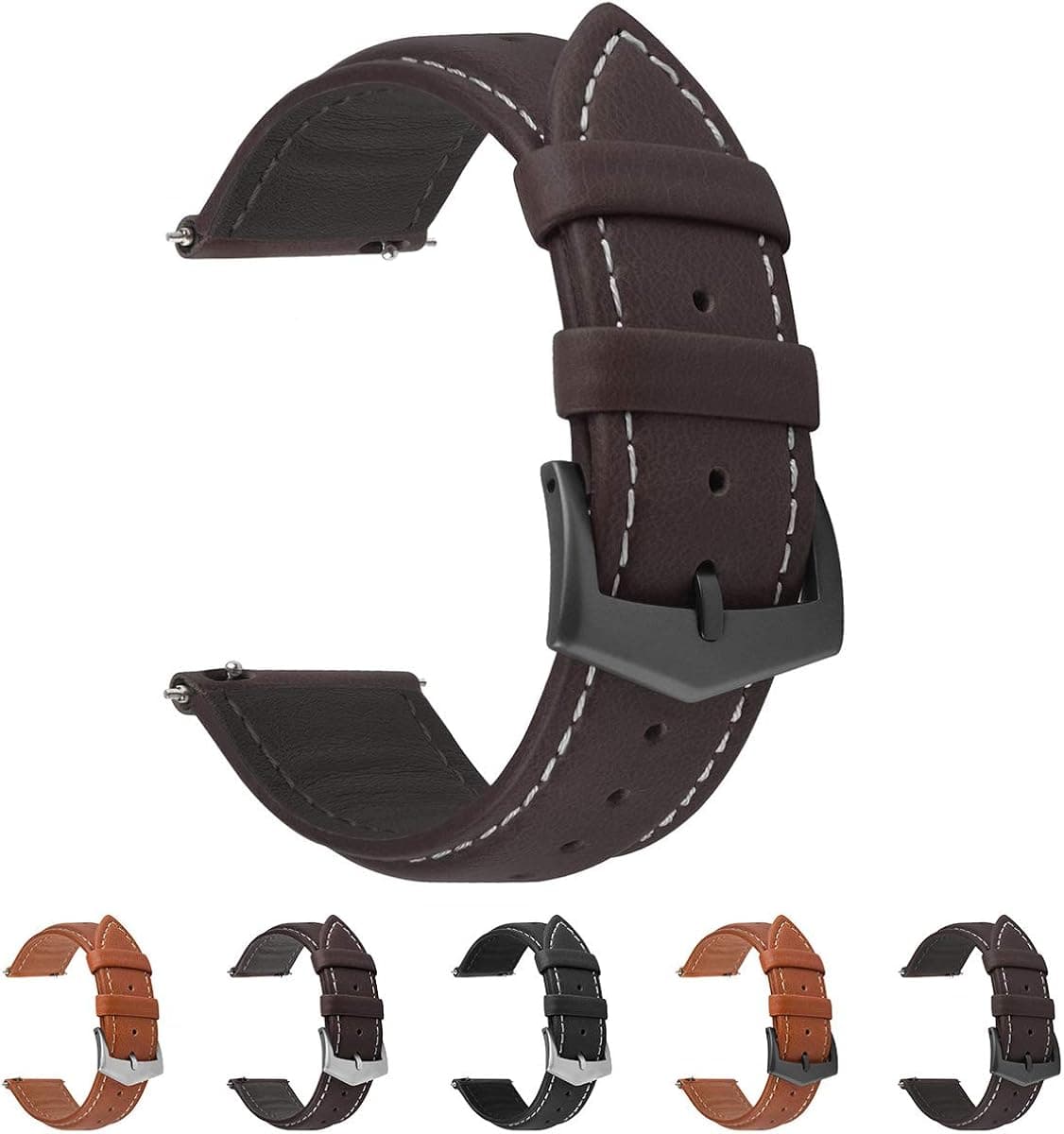 Fullmosa 3 Colors for 20mm watch band, Labu Semi Padded Greased Leather Quick Release Watch Strap 20mm 18mm 22mm,Coffee+Smoky Grey Hardware
