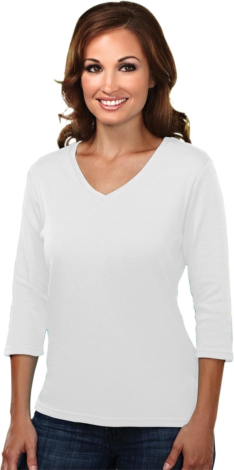 Tri-Mountain Women's 100% Cotton V-Neck 3/4 Sleeve Knit Shirt - 131 Mystique