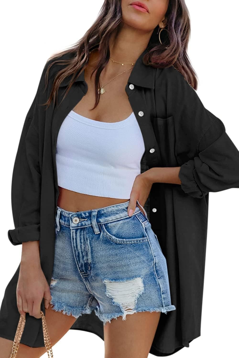 Women's Button Down Shirts Long Sleeve Blouse Oversized Loose Casual Dressy Tops