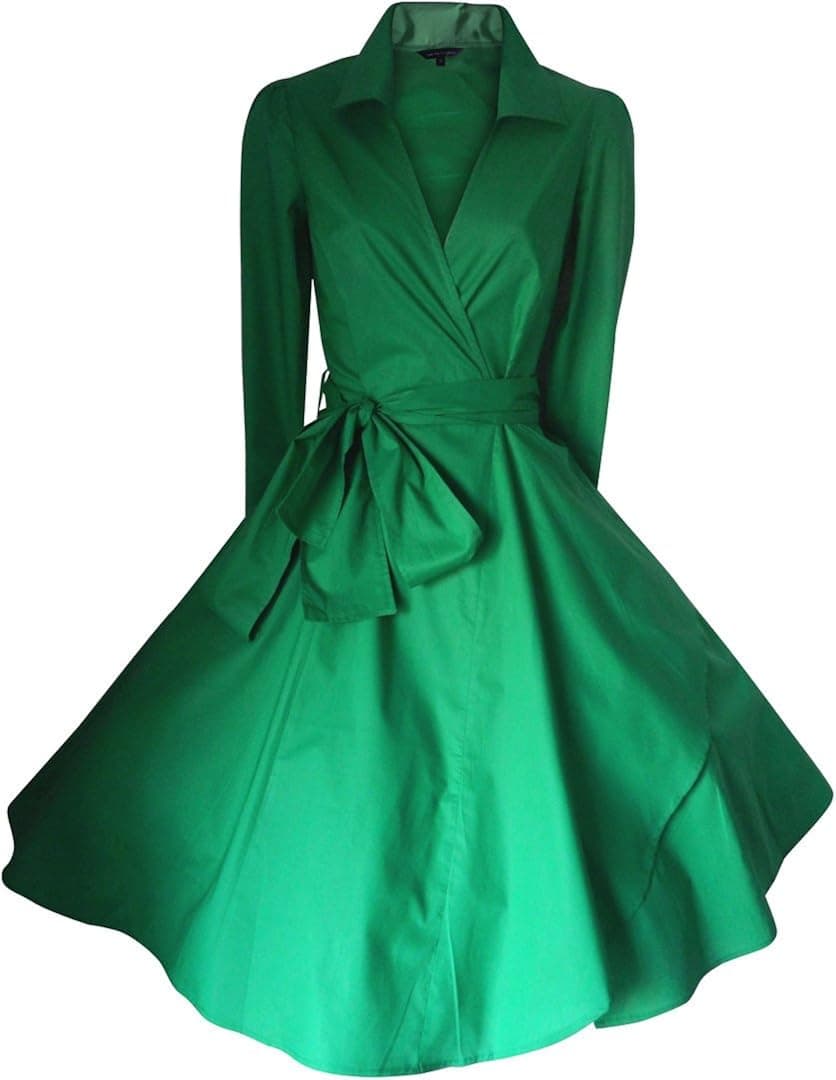 Look For The Stars Women's 3/4 Length Sleeves 50's Style Rockabilly Dress (20, EMERALD GREEN)