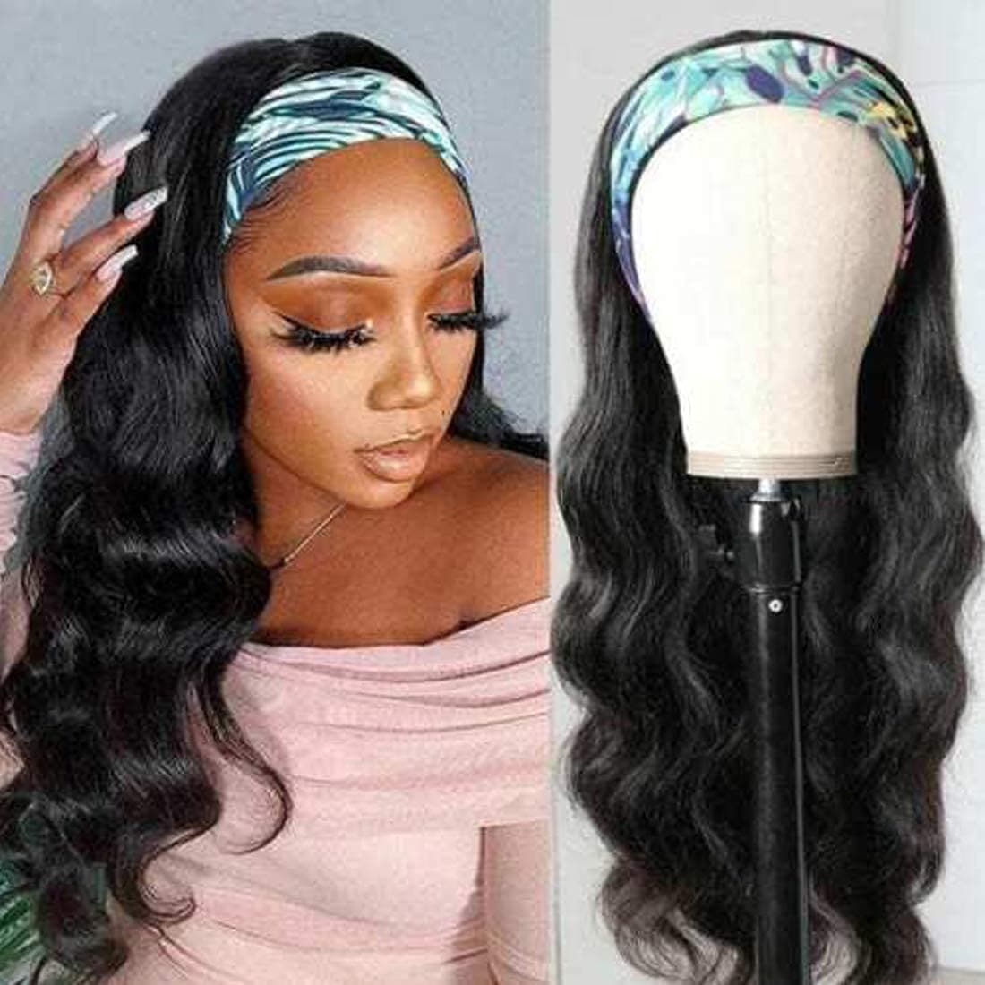 ALIMICE Headband Wig Human Hair Body Wave Headband Wigs for Black Women 12A Headband Wig Brazilian Headband Wigs 220% Density (20, body wave color)