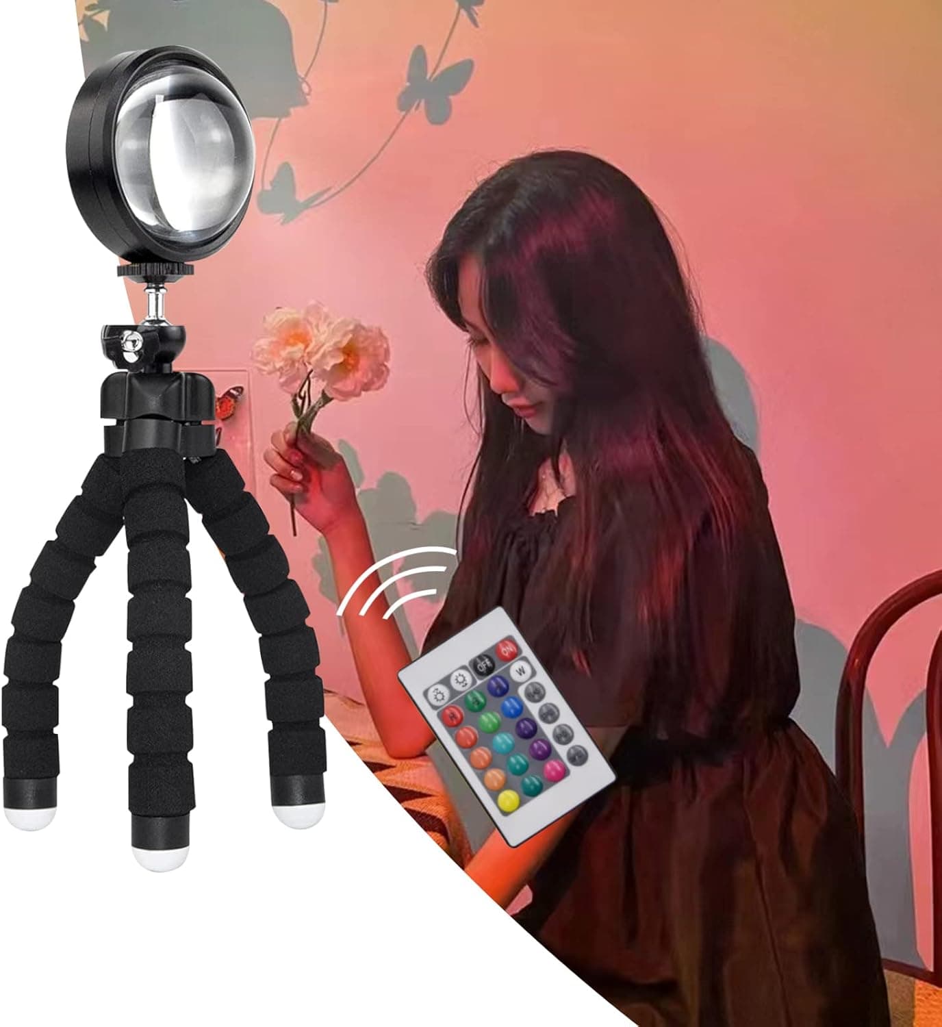 biondo Sunset Lamp, 16 Colors Sunset Projection Lamp, 360 Degree Rotation Color Changing LED Romantic Visual HD Crystal Lens Sunset Lamp Projector, Photography/Party/Home Decor/Bedroom/Couples, black