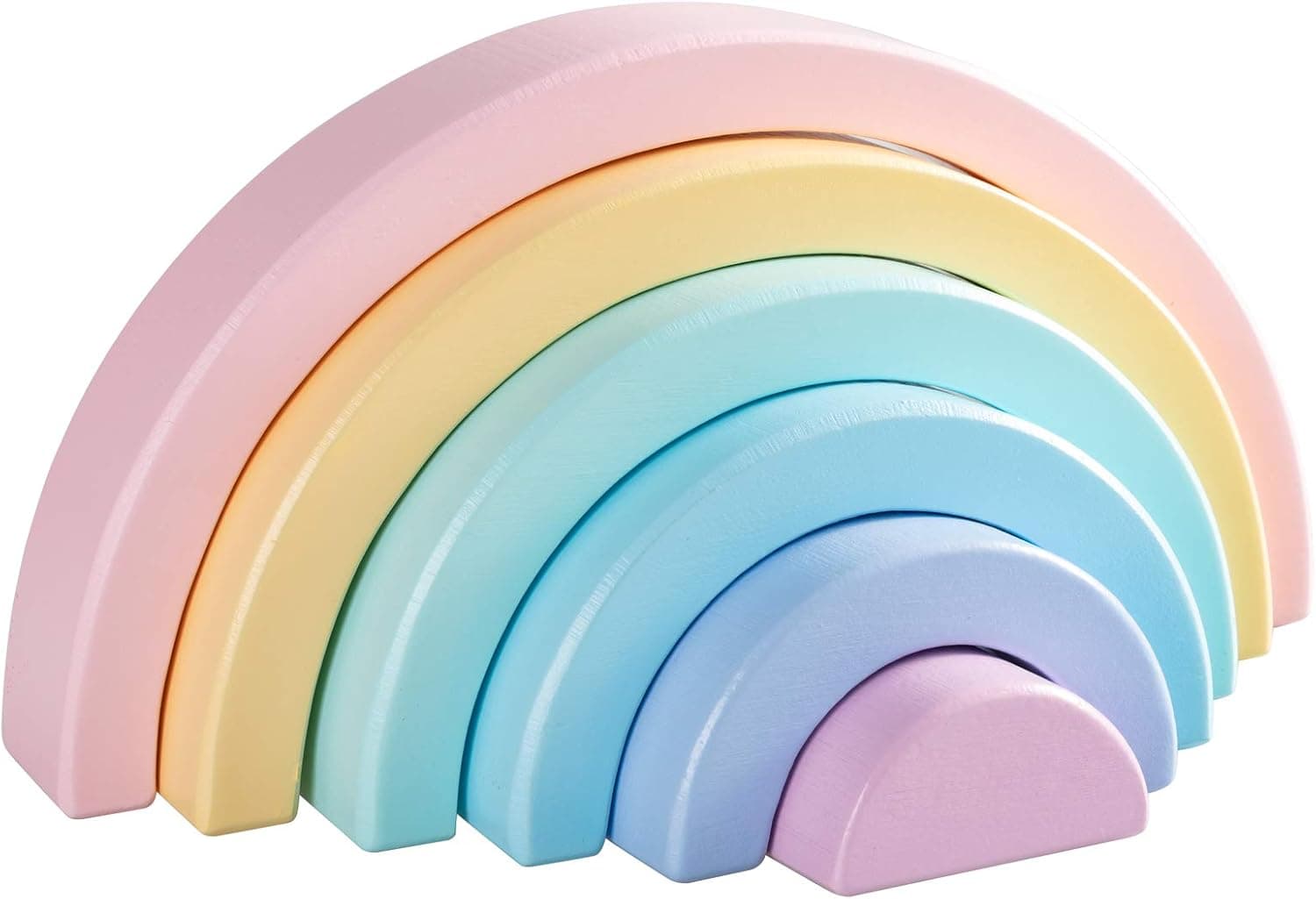 MERRYHEART Wooden Rainbow Stacking Toy, Small Pastel Rainbow Stacker, 6 Piece Rainbow Stacking Toy for Baby/Toddlers/Kids, Montessori Education Pastel Rainbow Decor, Kindergarten Teaching Aid