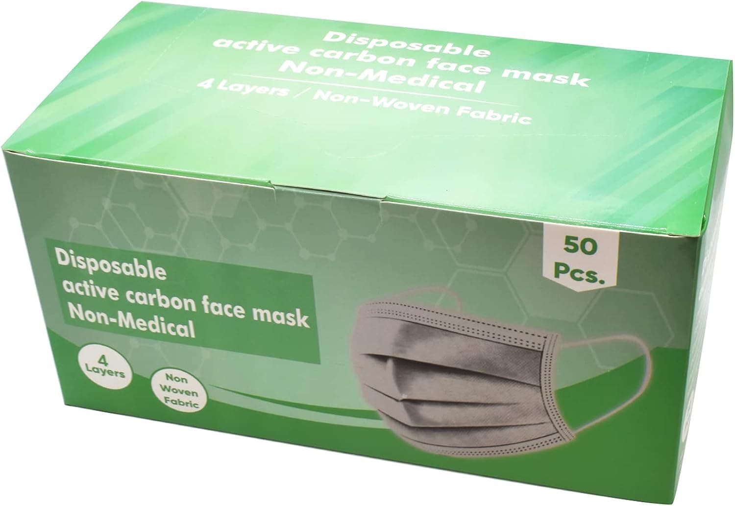 50 PCS 4-Ply Disposable Active Carbon Face Mask Individually Wrapped Dusk Filter with Earloops and Adjustable Nose Strip