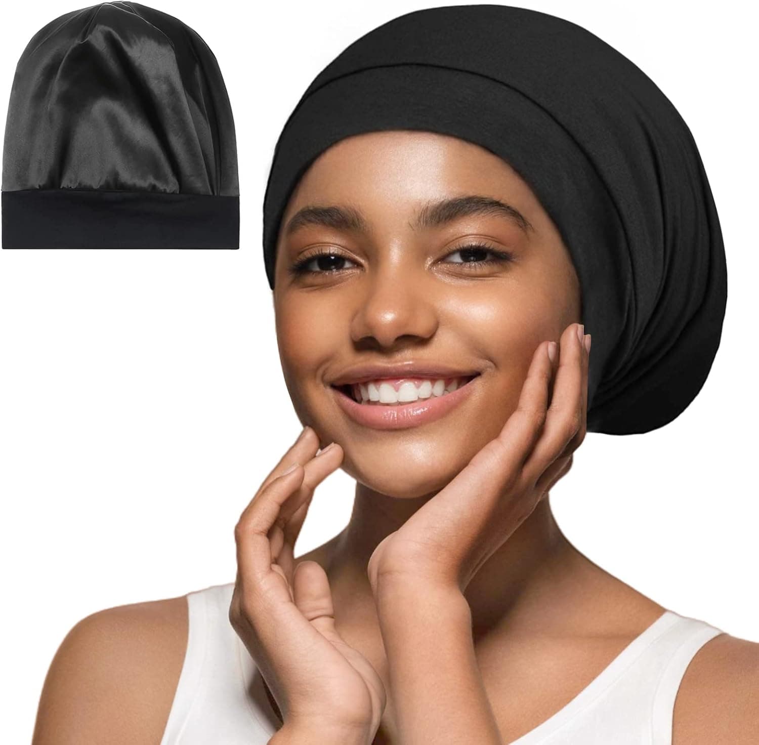 iCooBreeze Satin Hair Bonnet for Sleeping, Silky Satin Lined Sleep Cap for Women and Men, Night Hair Wrap for Curly Hair
