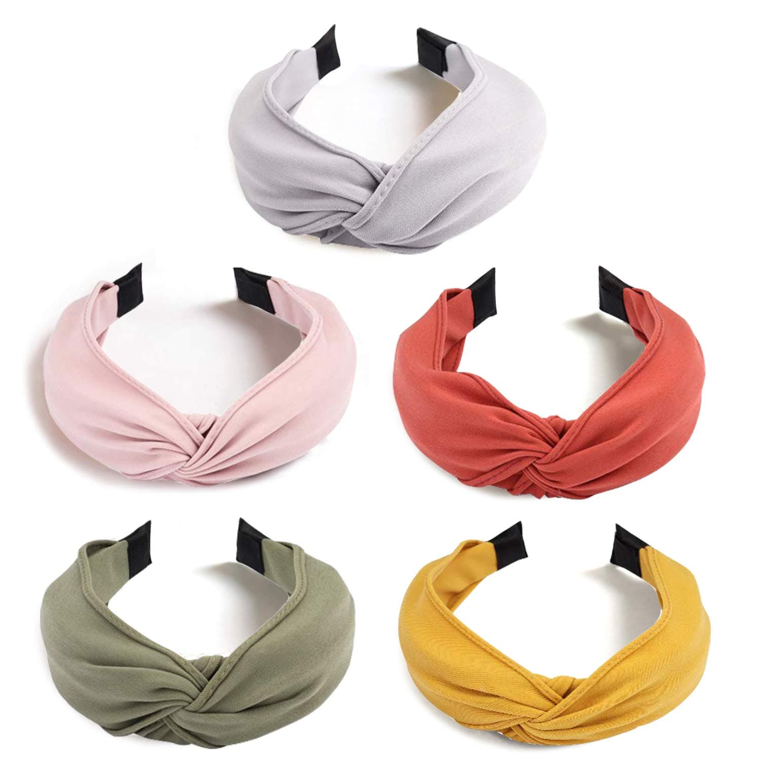 Whavel 5 Pack Bow Knotted Headbands,Twist Turban Wide Headbands with Cross Knot Vintage Women's Headbands Cloth Bandana Accessories,Child 5 Colors