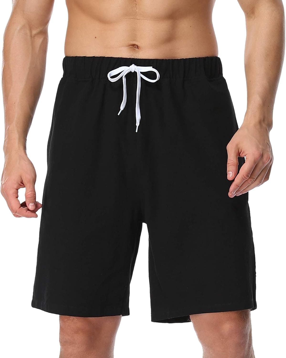 Kedofe Linen Shorts for Men Casual Relaxed Fit Elastic Waist Drawstring Cotton Summer Shorts(Black,42)