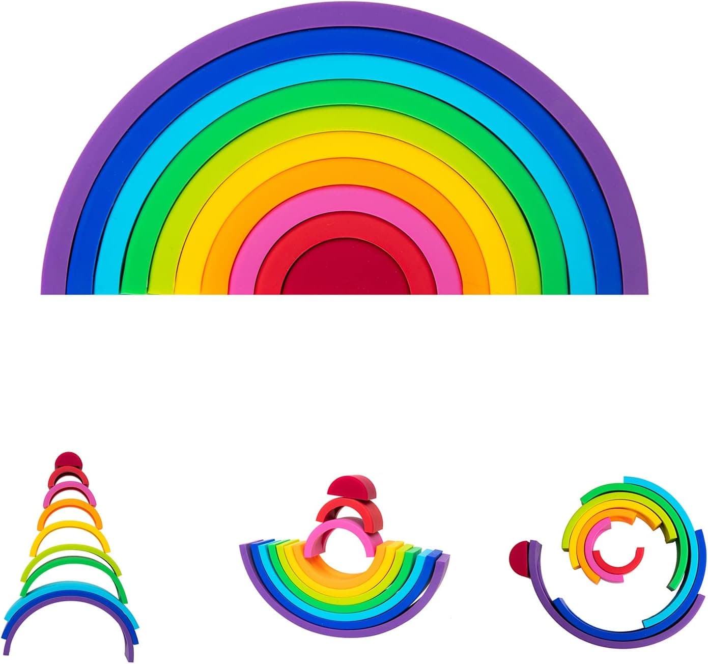 Garnome Silicone Rainbow Stacker,10 Layer Rainbow Nesting Puzzle Blocks Baby Stacking Toy,Educational Learning Montessori Toys,Rainbow Stacking Toy for Kids and Toddler.