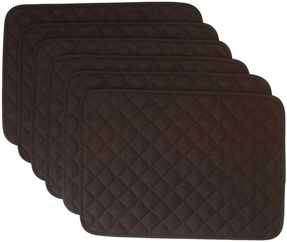 Sweet Pea Linens Solid Black Quilted Rectangle Placemats - Set of Six