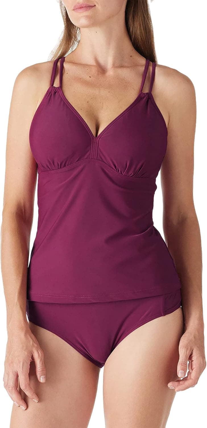 GRND Women Criss Cross Back Tankini V Neck Two Piece Swimsuit Push Up Swimwear Tummy Control Bathing Plus Size Bikini Bottom
