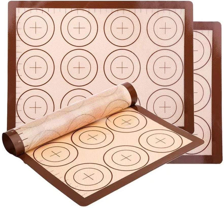 YORLFE Silicone Baking Mat Set, 3 Pack Non-Stick Silicon Liner for Bake Pans & Rolling with Measurements, Heat Resistant Cookie Sheets for Macaroon/Pastry, 16" x 11.5", Brown)