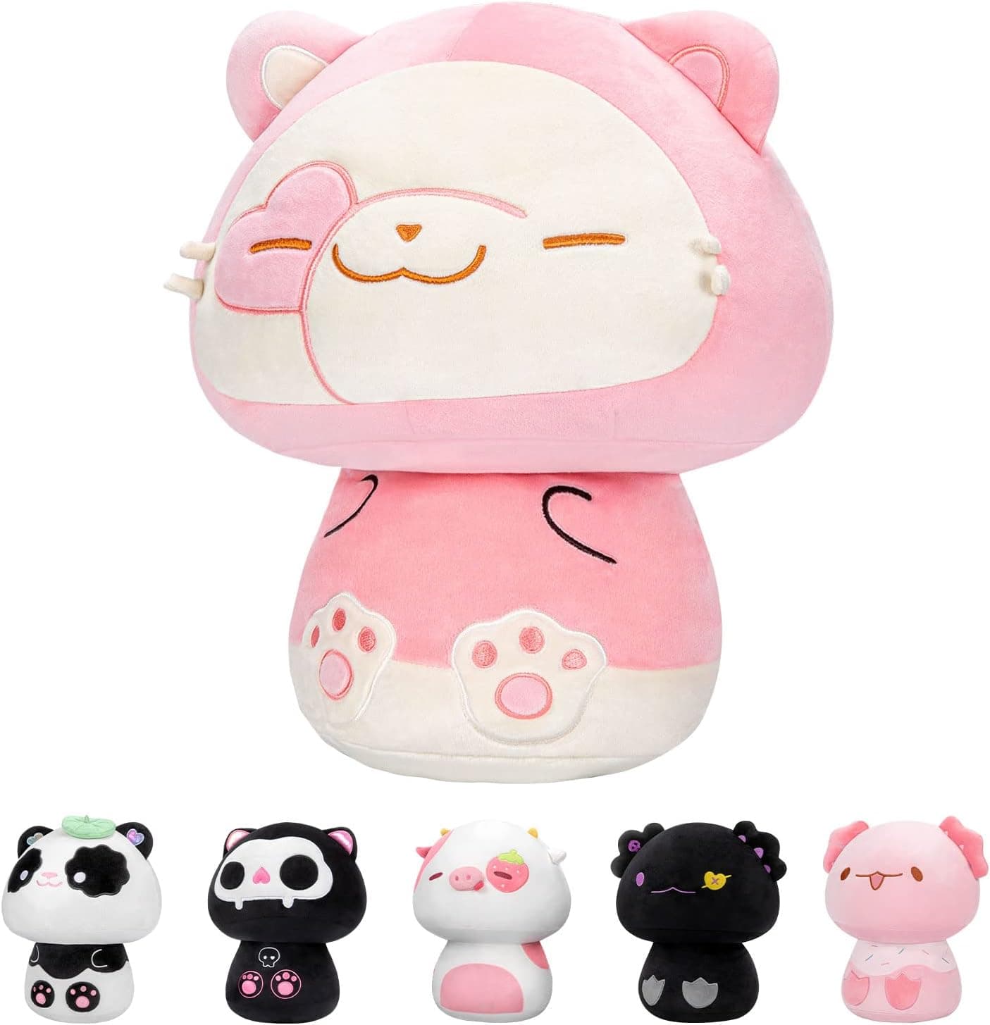 Mewaii 14” Mushroom Plush, Cute Cat Plush Pillow Soft Plushies Squishy Pillow, Swiss Roll Cat Stuffed Animals Plush Toys Home Decoration Gift for Girls Boys