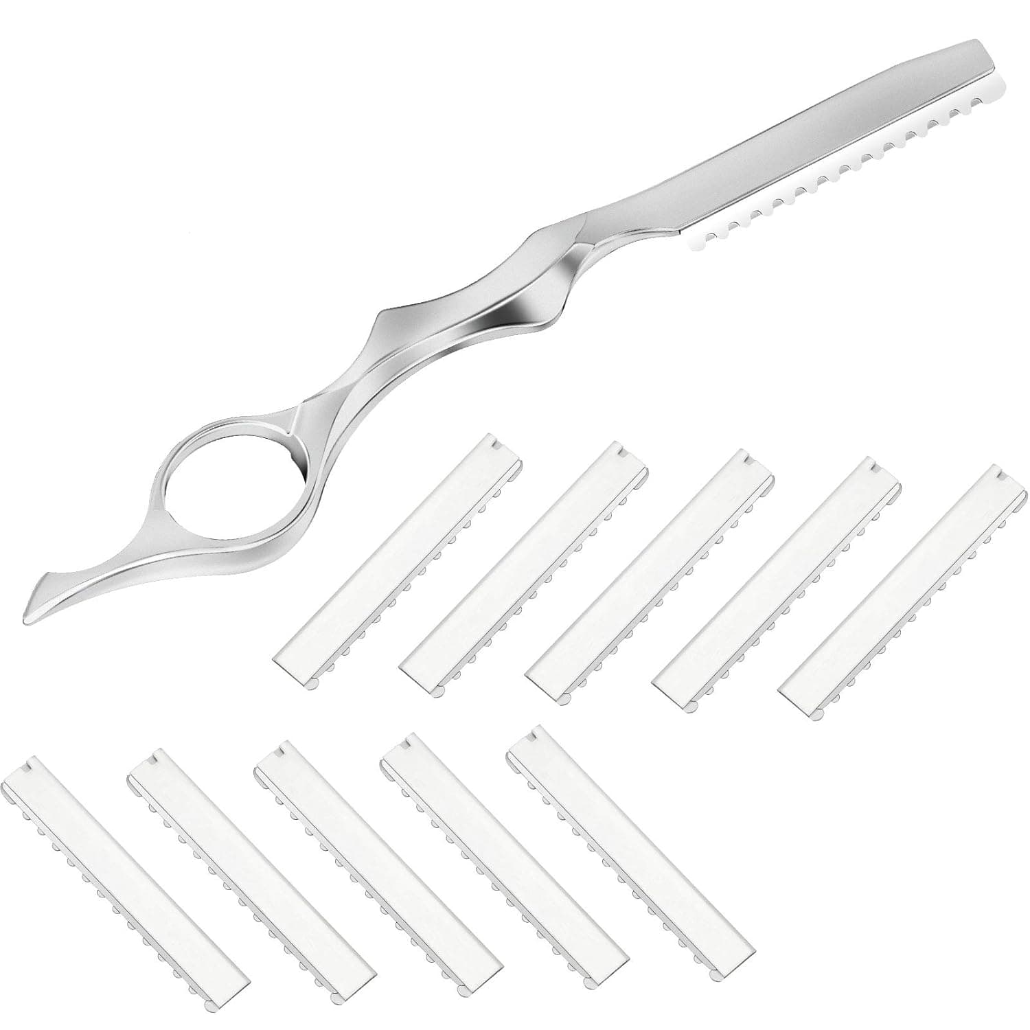 11 Pieces Hair Styling Razor Hair Thinning Comb Hair Texturizing Cutting Razor Comb with Replacement Stainless Steel Razors for Salon Home Use (Silver)