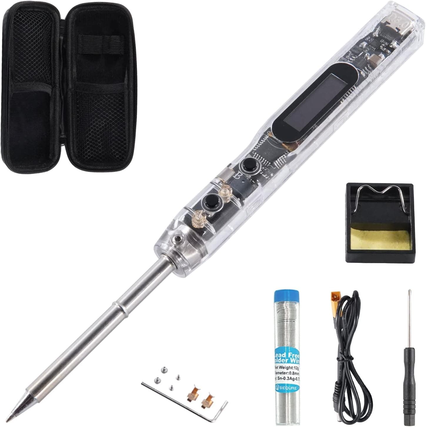 68W Electric Soldering Iron,SEQURE SI012 Outdoor Portable Solder Iron, OLED Screen Digital Soldering Tools, Auto Start Heating, XT60 Cable,19V Adapter, Storage Bag, Tin Wire- (T12)