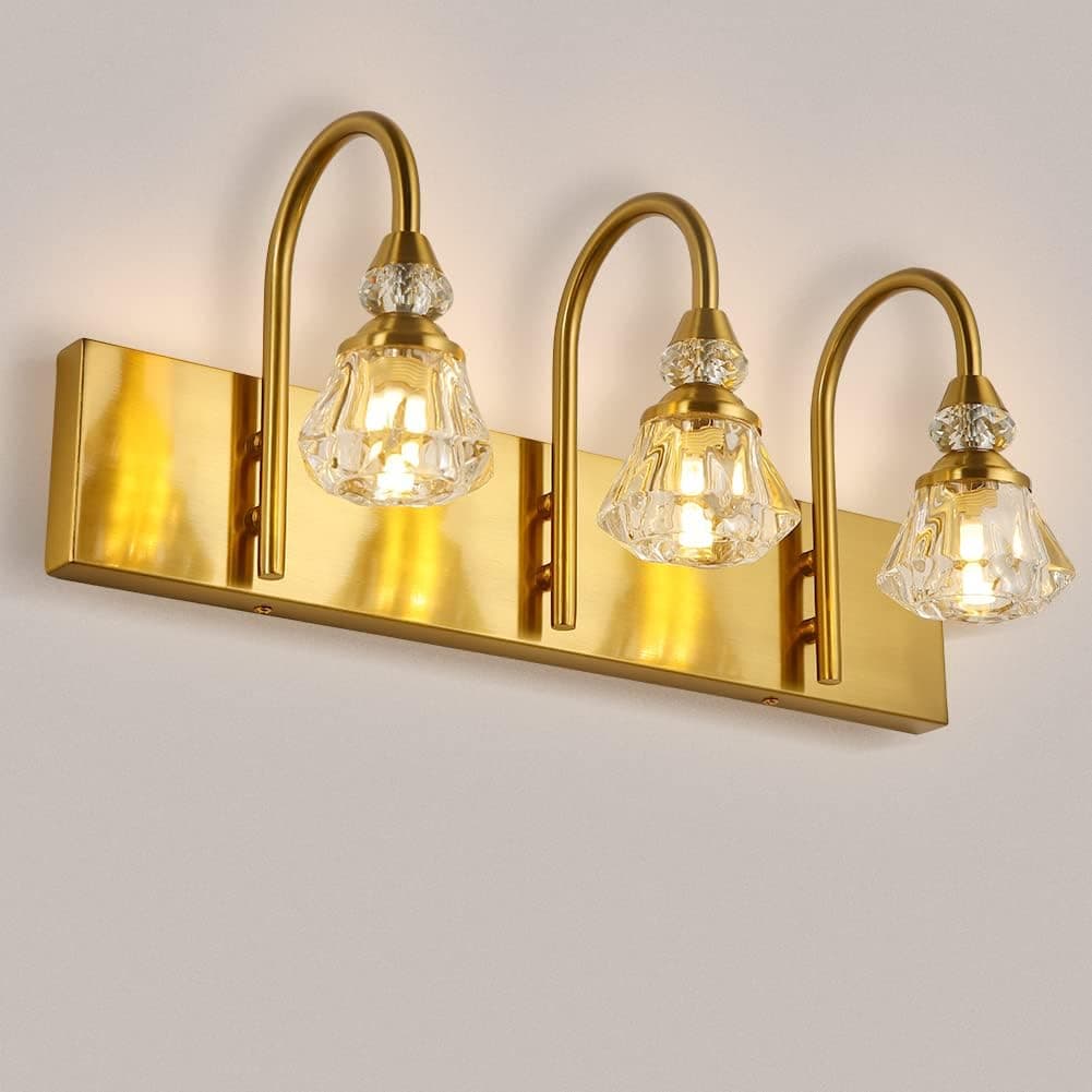 ZEROUNO Gold Bathroom Vanity Lights,3-Lights Crystal Vanity Light Fixtures Over Mirror Modern Bathroom Vanity Lighting Fixtures,Wall Lamp for Mirror Bedroom Living Room
