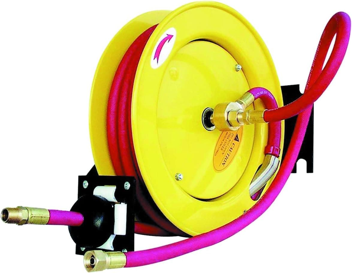 Amflo 515HR-RET Automatic Open Hose Reel with 250 PSI 1/2" x 50' Red Rubber Air Hose